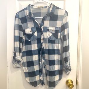 Passport blue and white plaid (lightweight) long sleeve button down size medium